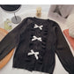 T-neck bow design Vintage knitted cardigan  6494
