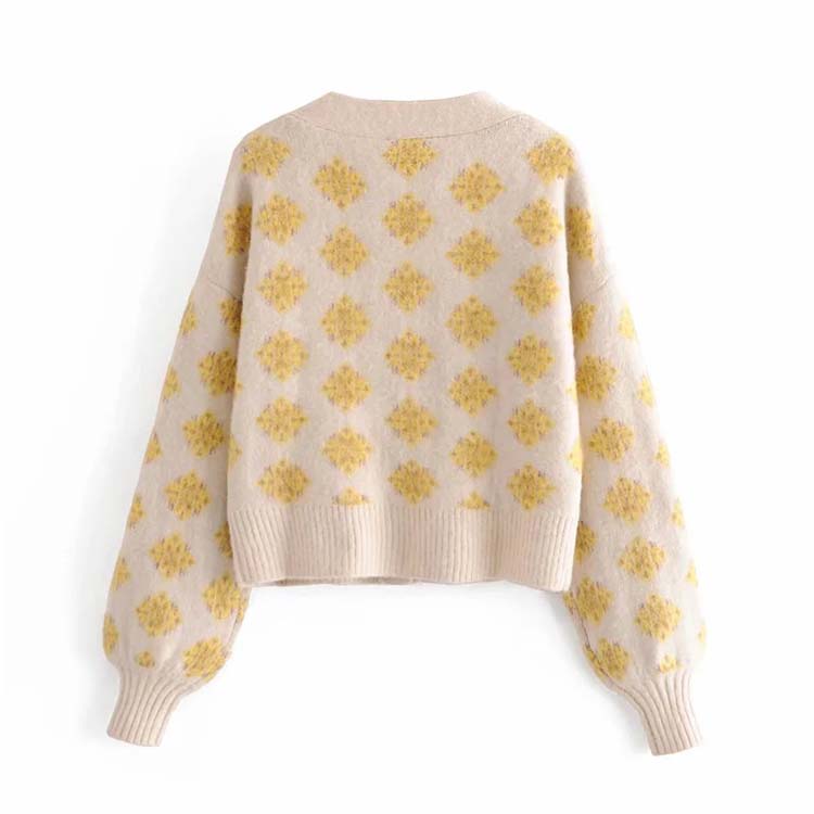 Girls' aging diamond jacquard V-Neck long sleeve high waist knitted cardigan  7157