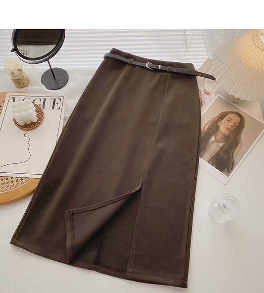 Korean fashion high waist A-shaped medium and long skirt  5764