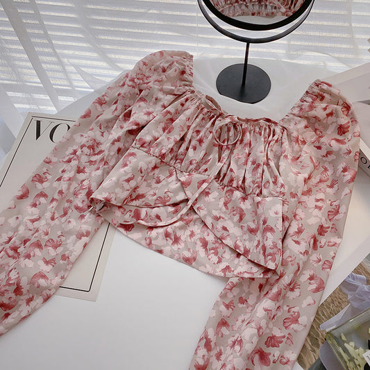 Chemise à col carré fleurie vintage française 6300