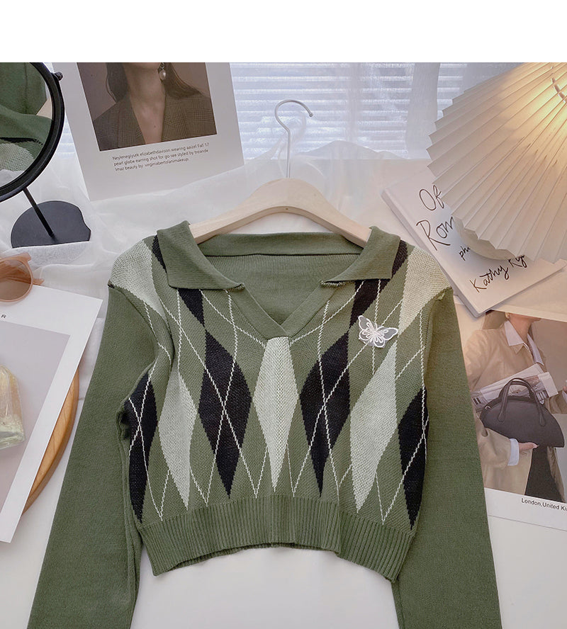 Bow contrast color long sleeve T-shirt shows thin short top  6523