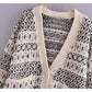 Retro lazy jacquard knitted cardigan coat sweater  7463
