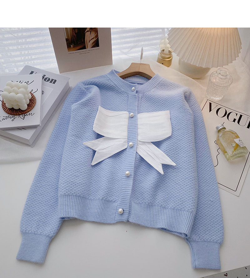 Crew neck stitched French Vintage bow sweater  5929