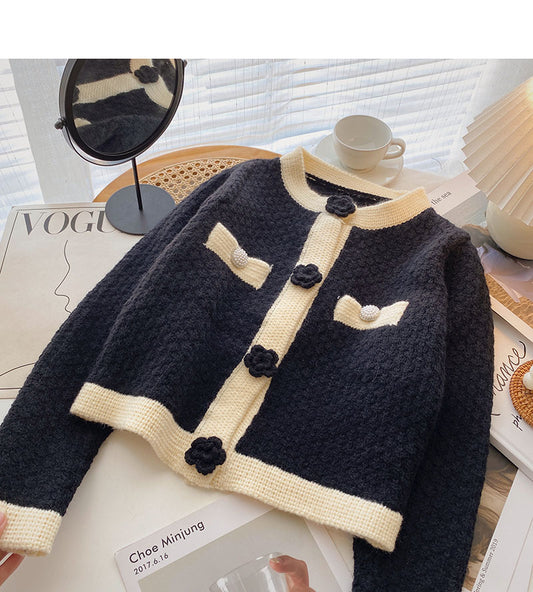 Vintage color matching small fragrance sweater cardigan  5964