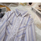 Lazy wind Stripe Shirt loose long sleeve cardigan top  6424