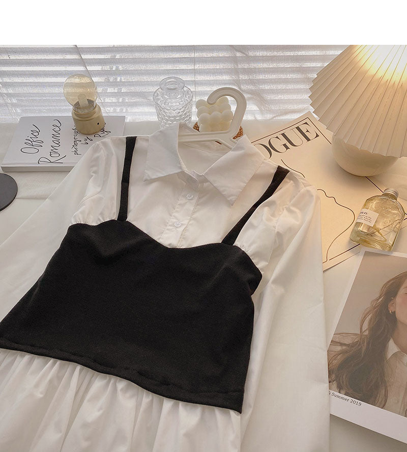 French shirt women's design sense niche sling splicing fake two pieces  6301