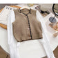 French small square neck stitched long sleeve fake two-piece blouse  6592