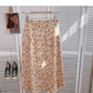 Sweet high waist floral mid length skirt design  5800