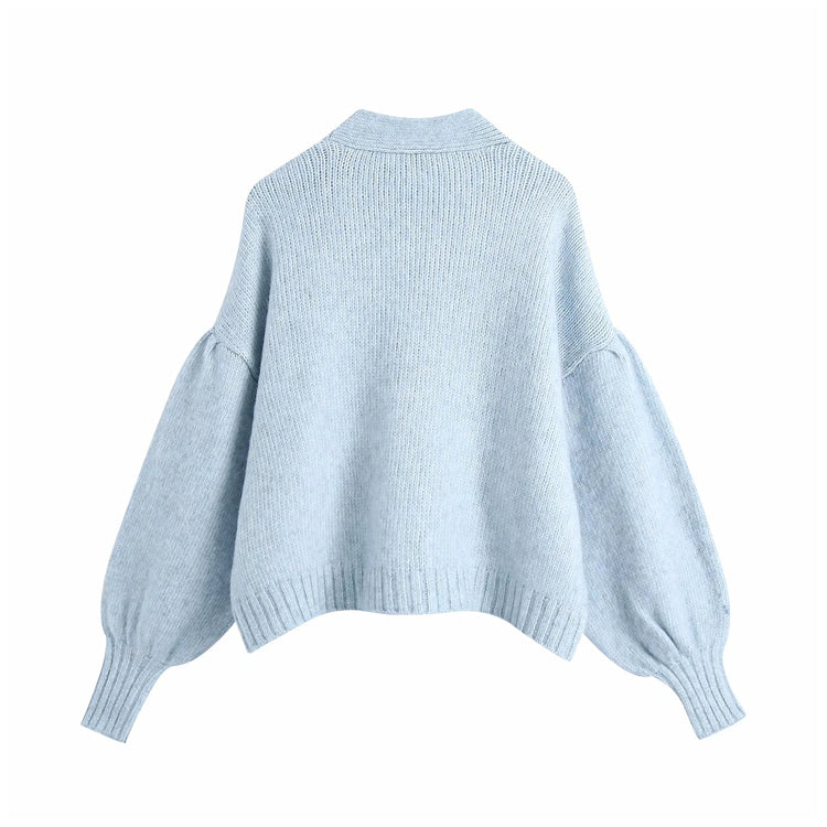 Bow diamond sweater knitted Lantern Sleeve Jacket  7225