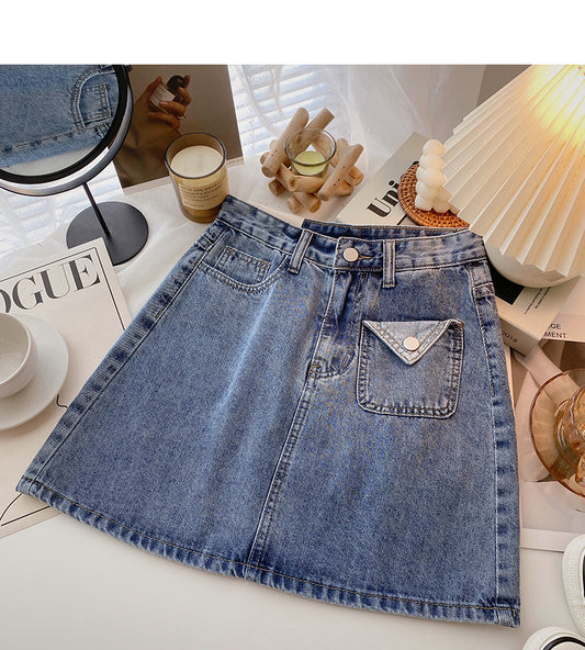 Korean design sense personality small pocket high waist short skirt fashion  5595