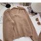Design sense personalized V-neck hollowed out long sleeve thin loose top  6054