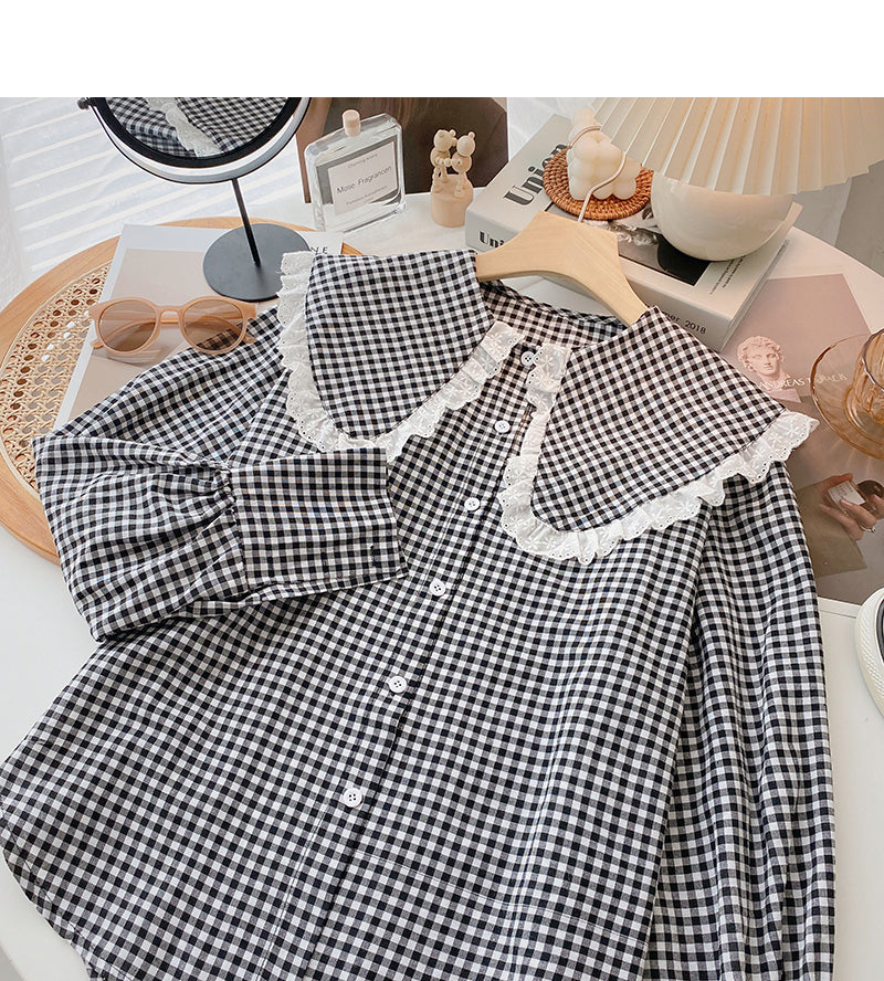 Lace Baby collar design shirt long sleeve top  6369