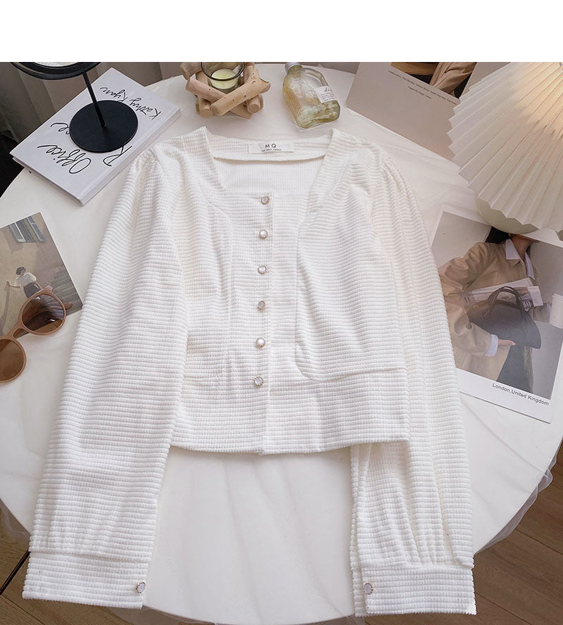 Korean style casual solid color single breasted long sleeve top  6341