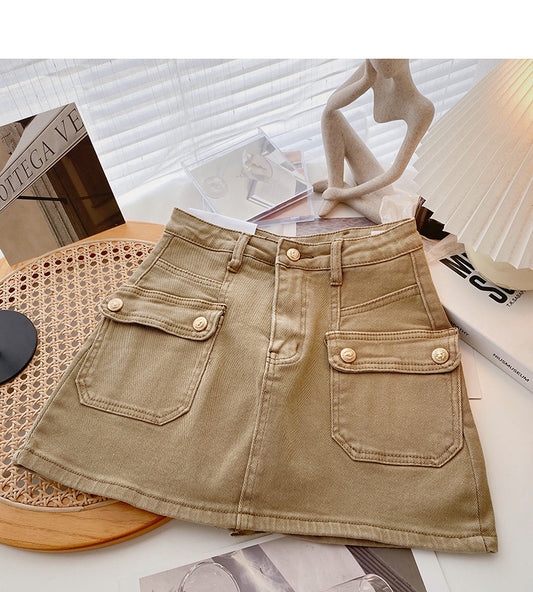 Korean small pocket design, personalized slim skirt  5645