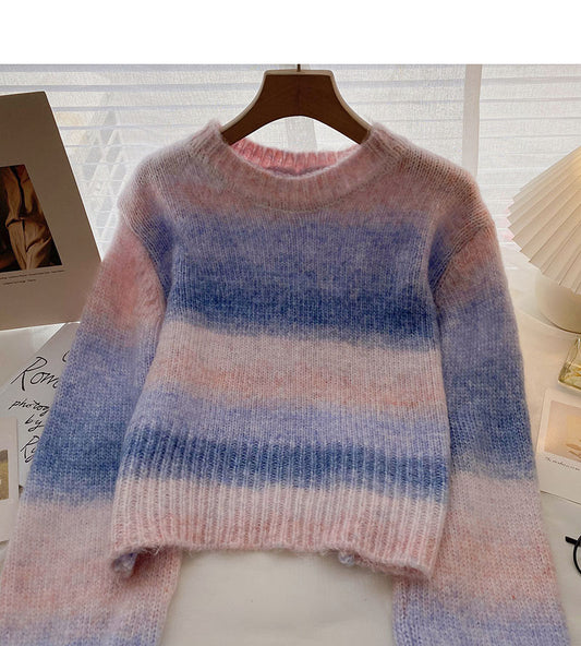 Haut ample teint par nouage arc-en-ciel de style étranger et coréen 5926