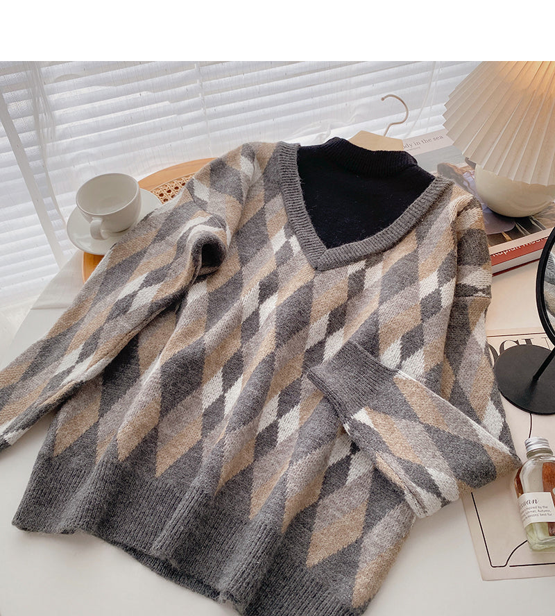 New Korean loose long sleeve fake two-piece top  5972