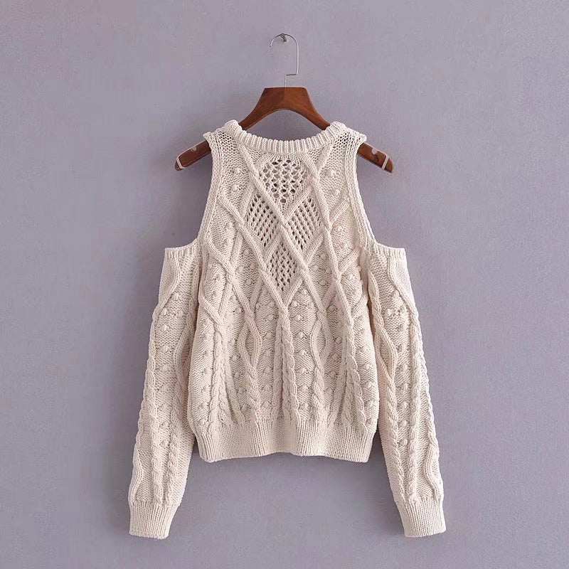 New fashion temperament hollow sweater off shoulder crew neck sweater  7205