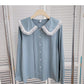 Doll collar lace temperament Long Sleeve Shirt  6410