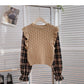Vintage Linen knitted Plaid long sleeve sweater  6141