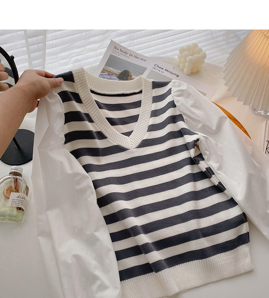 Haut à manches longues en tricot cousu au design de la minorité coréenne 6303