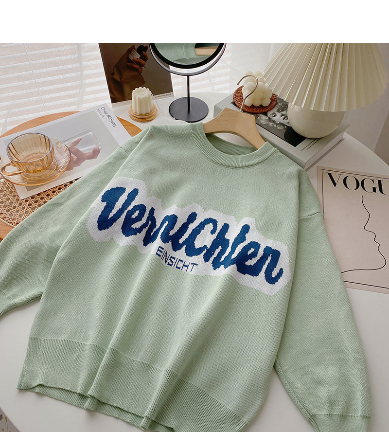 Letter contrast loose lazy long sleeve Pullover Sweater  6016