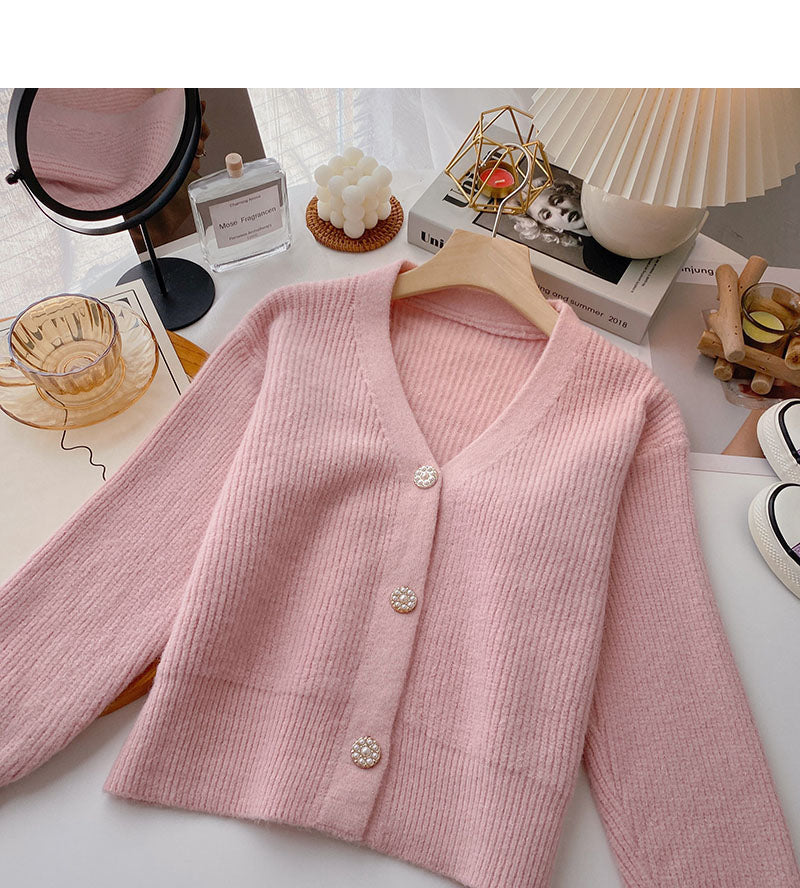 Vintage bright silk V-Neck Sweater Coat  6081