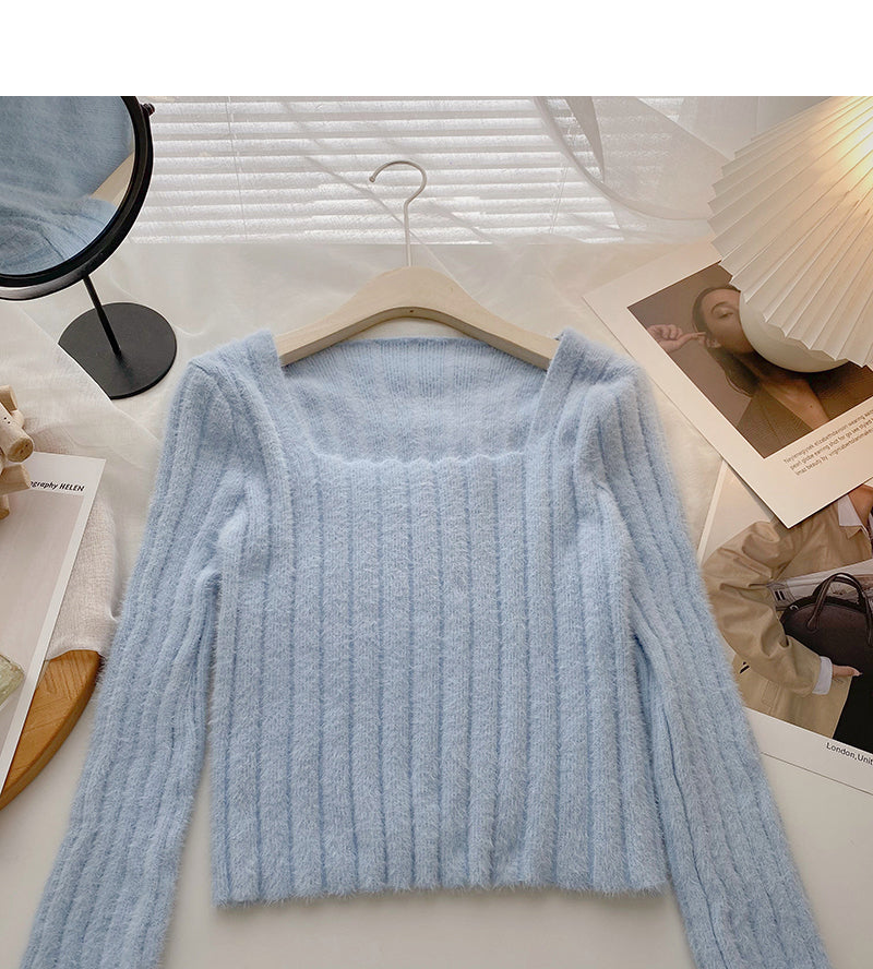 Niche design pit stripe sweater Korean version is thin  6084