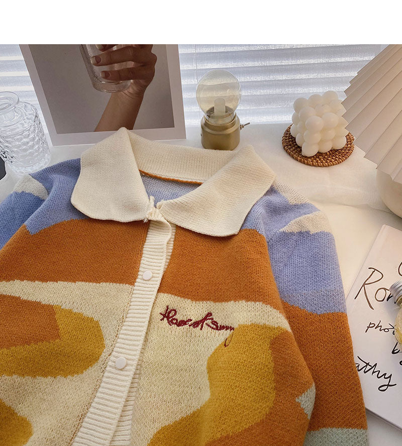 Design sense Vintage contrast long sleeve short top  5865