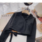 Niche design cross Lapel strap short sweater  6617