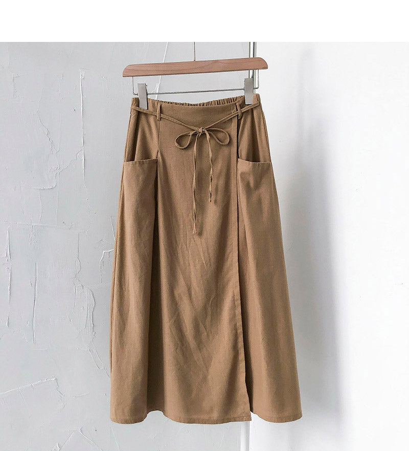 New Korean high waist bandage design medium length skirt  5682