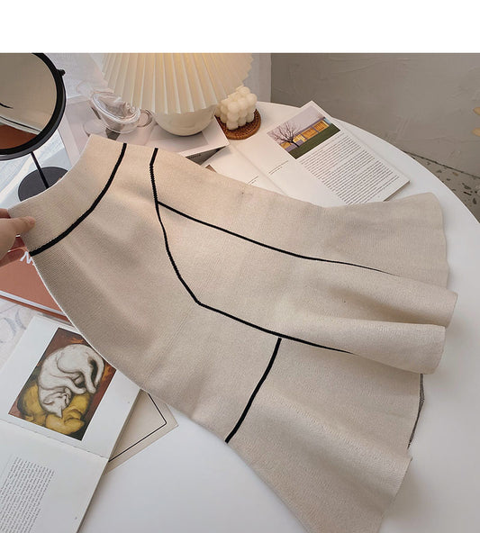 Fashion high waist wrap hip thin color block fishtail skirt  5748