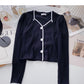 French small square neck sweater long sleeve color matching top  6695