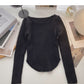 Design sense knitwear short irregular long sleeve top  6614