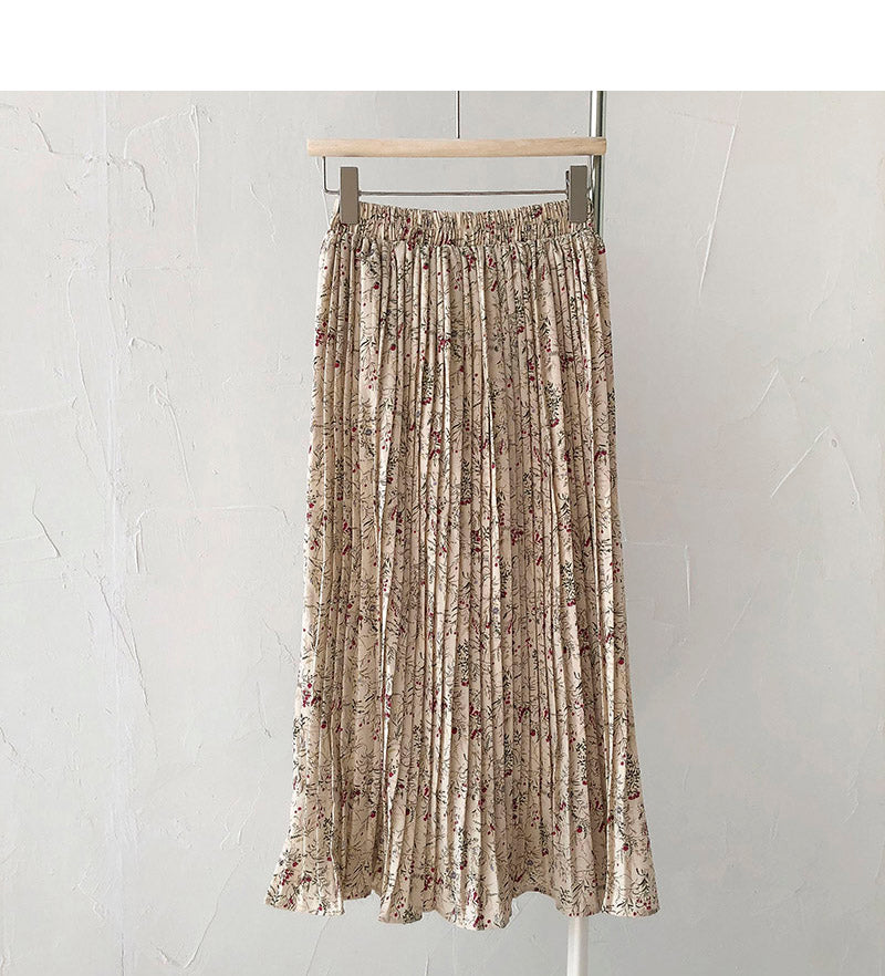 New port style pleated high waist thin medium length skirt  5681