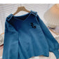 Design personalized letter print contrast Navy collar long sleeve top  6012