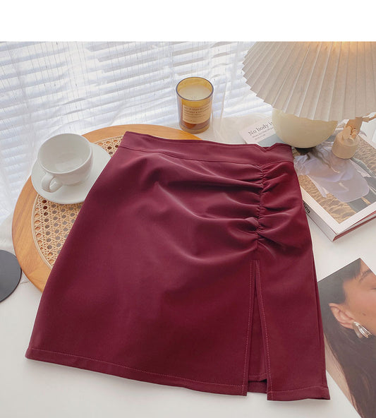 Fashionable retro pleated split thin Hip Wrap Skirt  5552