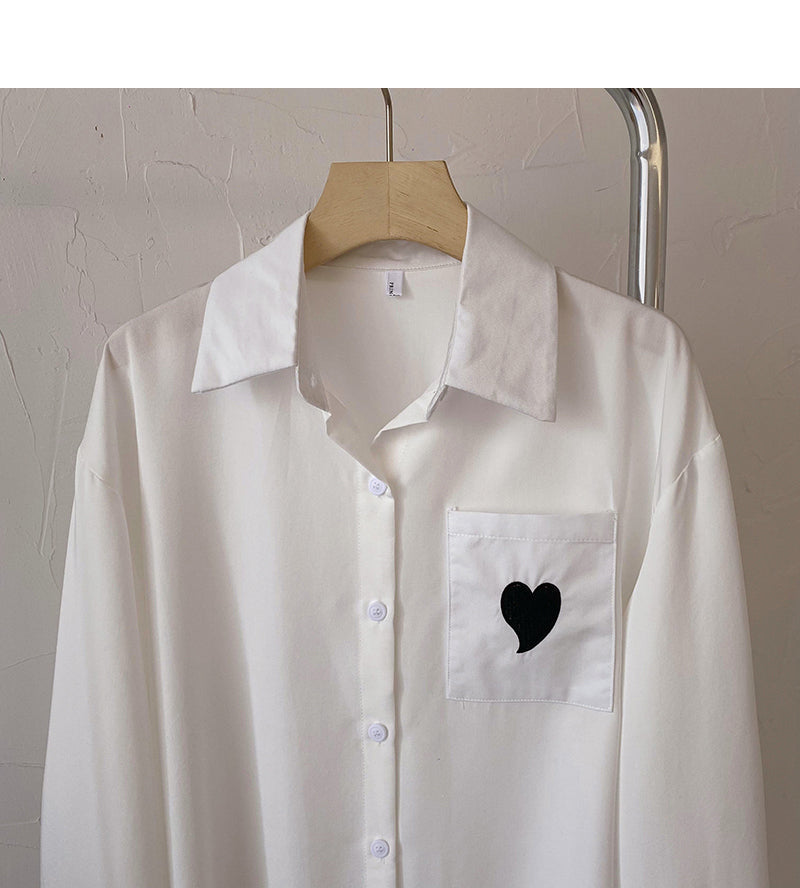 Lockeres Langarm-Shirt mit personalisierter Liebestasche Revers Top 6430