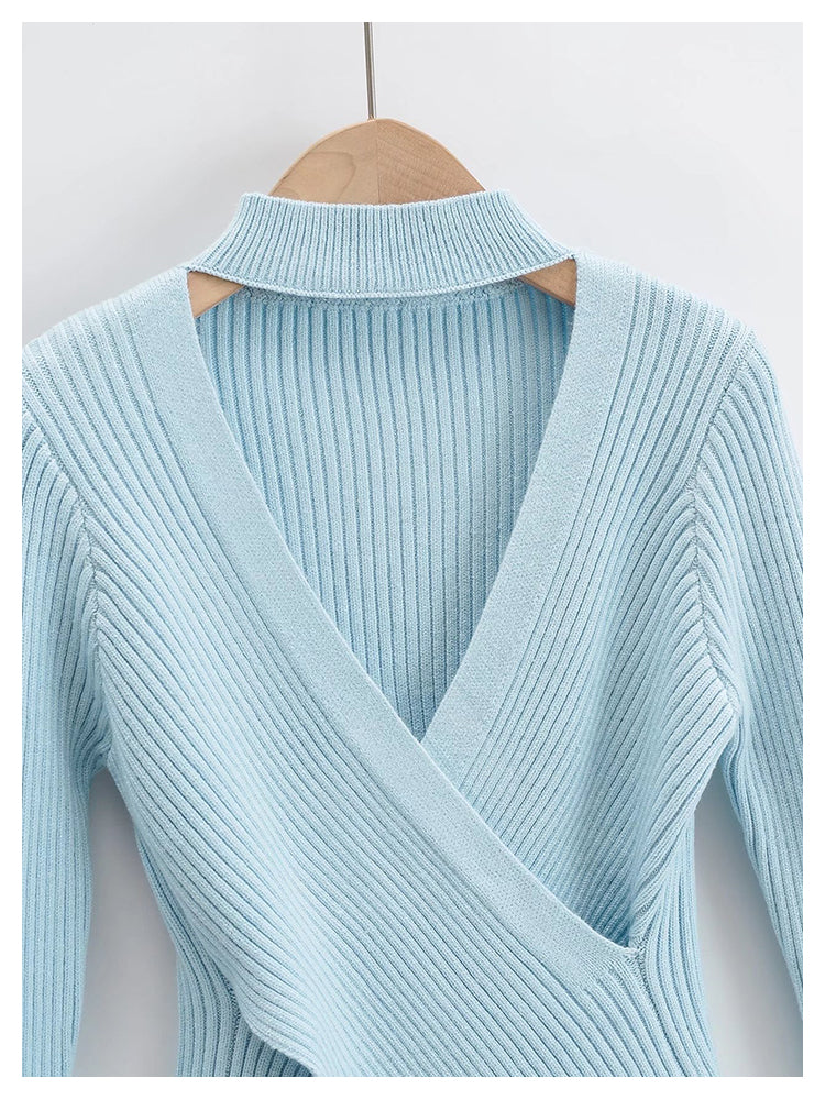 Vintage high street neck cross V-Neck Sweater  7202