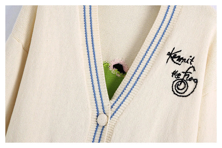 V-neck loose embroidered sweater cardigan jacket  7262