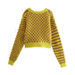 V-neck stripe knitted cardigan sweater coat  7505