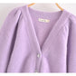 V-neck three button Lantern Sleeve Top Coat women's knitted cardigan  7237