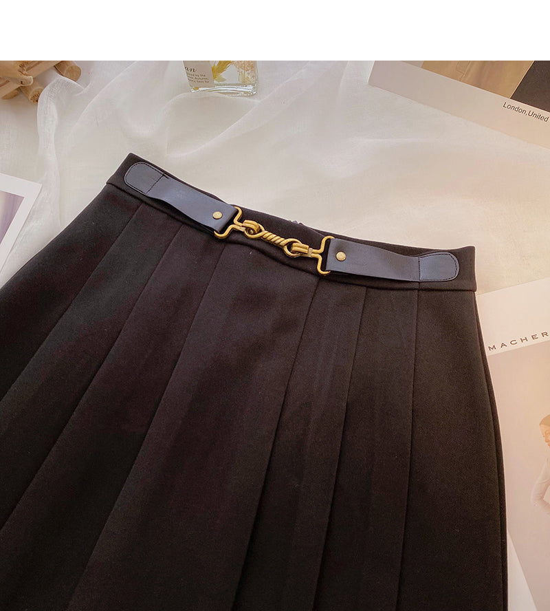 Hong Kong style leisure high waist A-line pleated skirt  5592