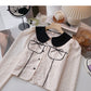 The new Korean doll collar contrast color bandage design feels thin top  6397