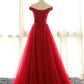 Rotes langes Ballkleid aus Tüll mit V-Ausschnitt, rotes Abendkleid 7112