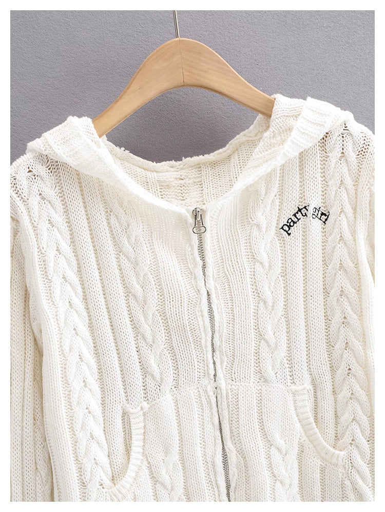 Slim letter embroidery zipper knit coat autumn  7447