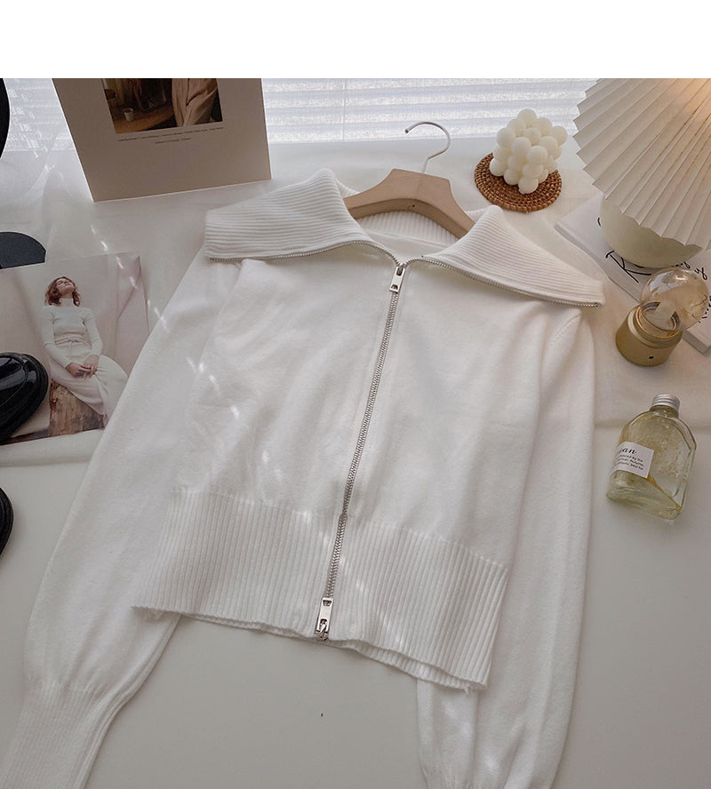 Korean fashion short Lantern Sleeve zipper top  6647