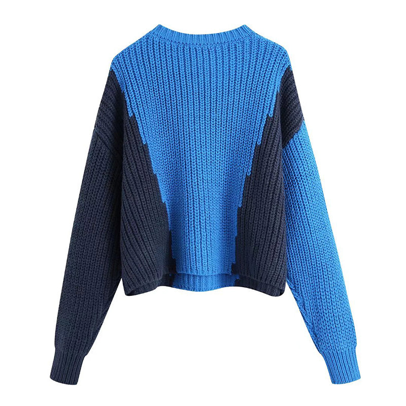 New fashion round neck long sleeve color matching sweater sweater  7206