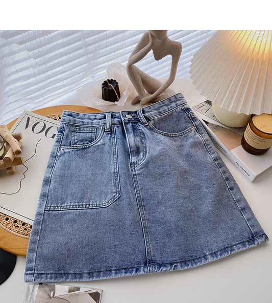 New Korean pocket personalized high waist A-line skirt  5602