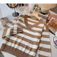 Striped long sleeved sweater Pullover Top bottomed shirt  6448