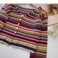 Colorful striped sweater sweet high waist short V-neck top  6521